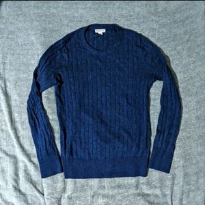 Navy Blue Crew Neck Cable Knit Pullover Sweater